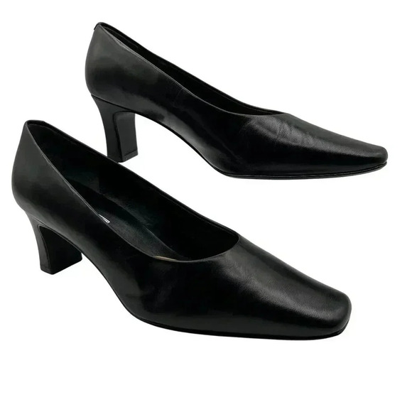 M Patrick Women 7.5W Black Leather Pumps Comfort Business Casual Block Heels - Picture 13 of 13